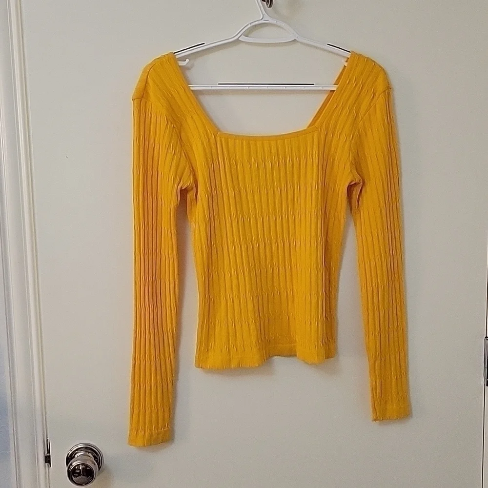 𝅺LOVE Canary Yellow Square Neck Long Sleeve Blouse